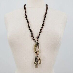 TAT2 Designs Bohemian Long Beaded Carabiner Charm Holder Coin Key Brass Necklace